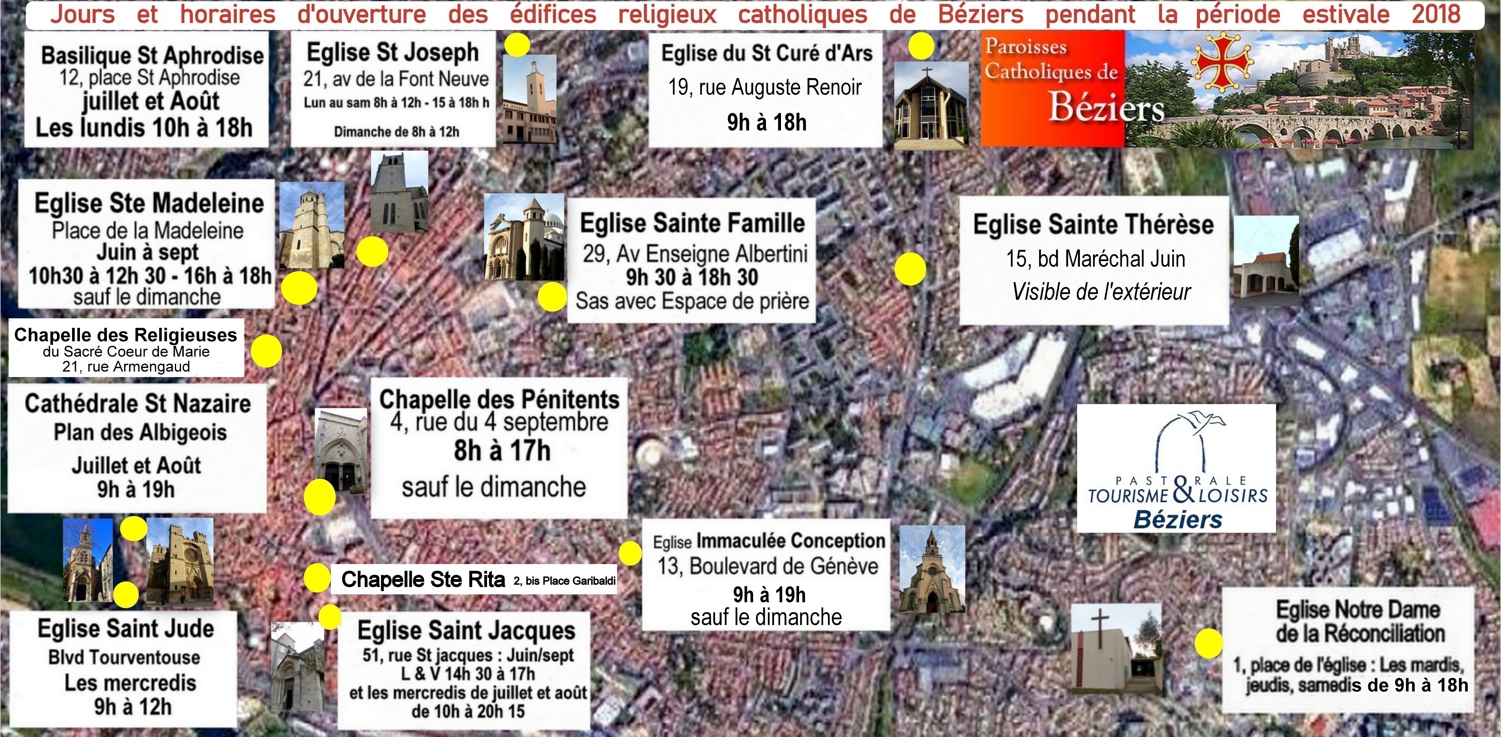 Carte implantation des églises de Béziers
